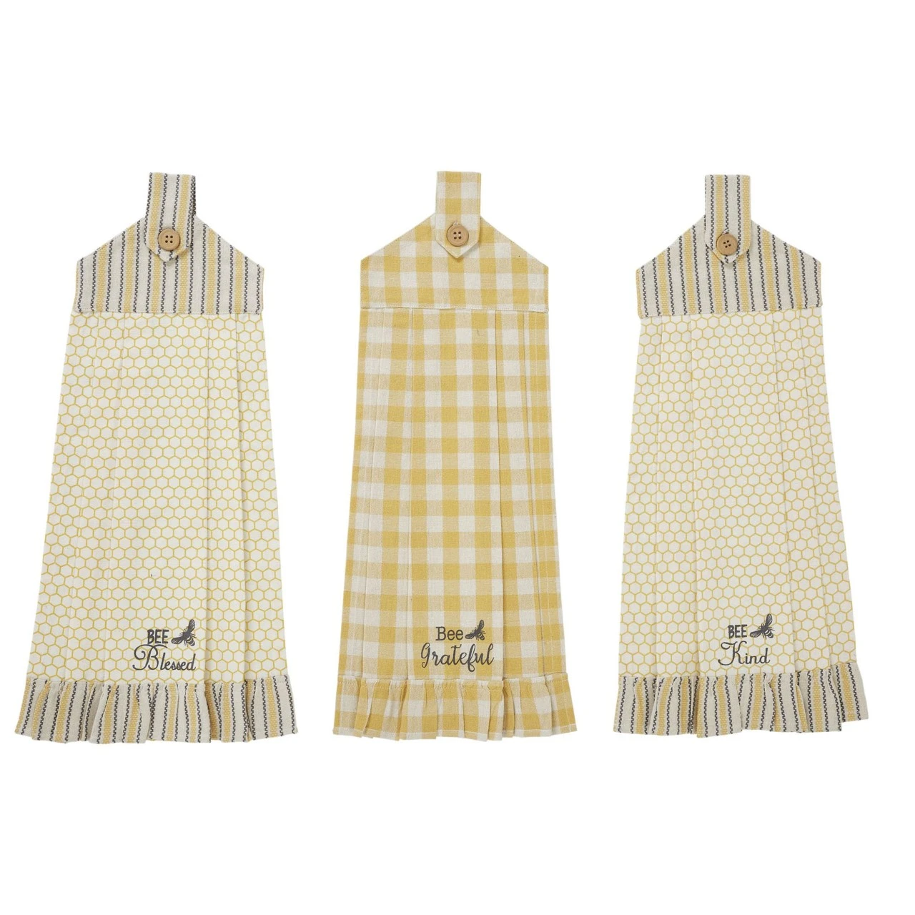 Buzzy Bees Button Loop Tea Towels - Set Of 3 1 Buzzy Bees Button Loop Tea Towels - Set Of 3