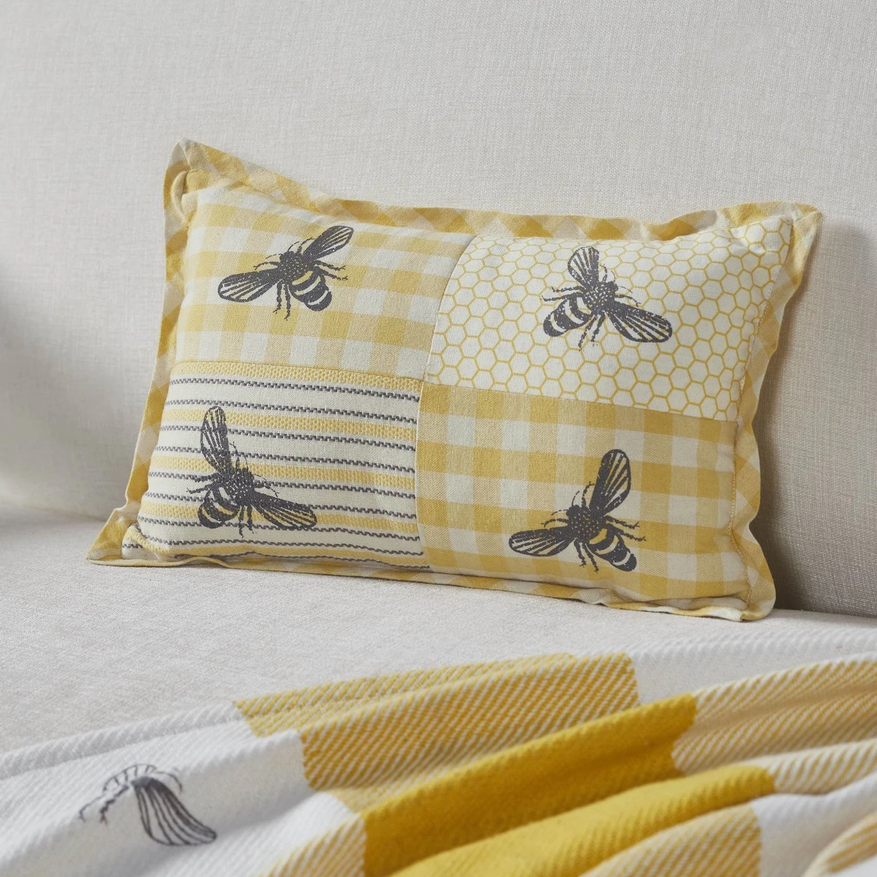 Buzzy Bees Patchwork Bee Pillow - 9.5x14 3 Buzzy Bees Patchwork Bee Pillow - 9.5x14 - Image 3
