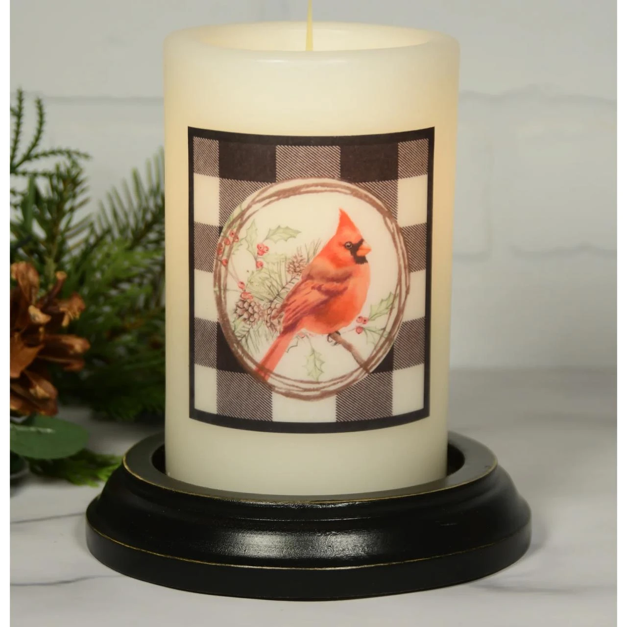 Candle Sleeve - Buffalo Cardinal Wreath - FINAL SALE - NO RETURNS 2 Candle Sleeve - Buffalo Cardinal Wreath - FINAL SALE - NO RETURNS - Image 2