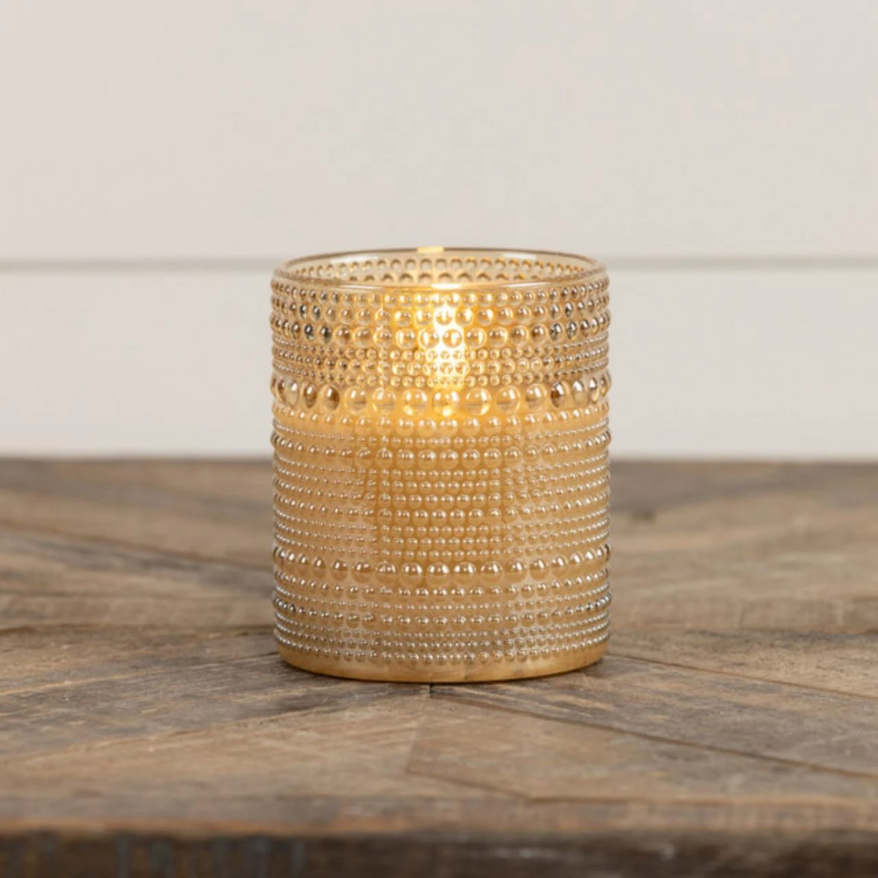Champagne Dotted Glass Timer Candle - 4" Pillar 3D Flame 3 Champagne Dotted Glass Timer Candle - 4" Pillar 3D Flame - Image 3