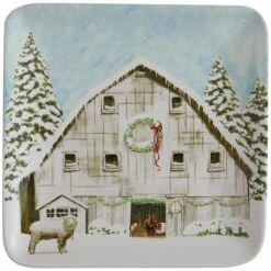 Christmas Barn Salad Plates - Set Of 4