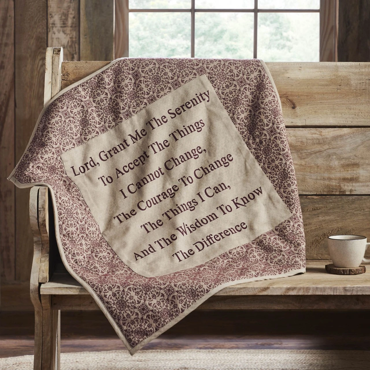 Custom House Burgundy Tan Jacquard Quilted Lap Throw - 34x34 1 Custom House Burgundy Tan Jacquard Quilted Lap Throw - 34x34