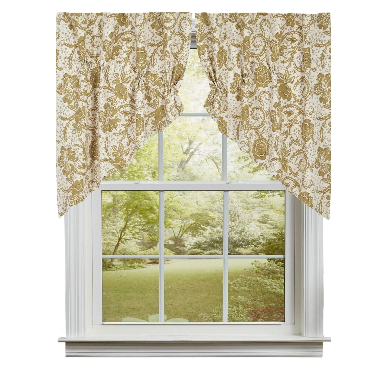 Dorset Gold Floral Prairie Gathered Curtains - 72x36 1 Dorset Gold Floral Prairie Gathered Curtains - 72x36