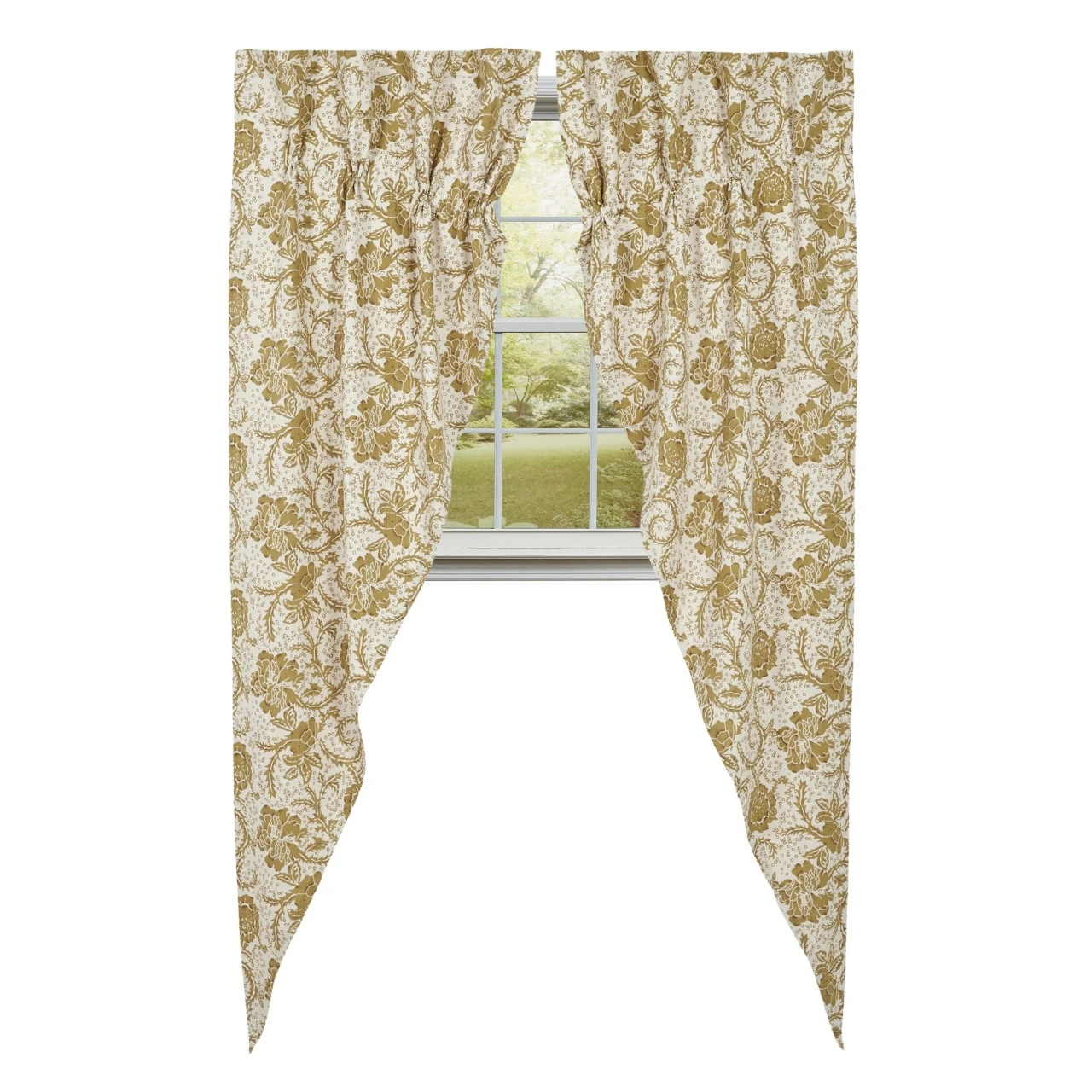Dorset Gold Floral Prairie Gathered Curtains - 72x84 1 Dorset Gold Floral Prairie Gathered Curtains - 72x84