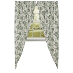 Dorset Green Floral Prairie Gathered Curtains - 72x84