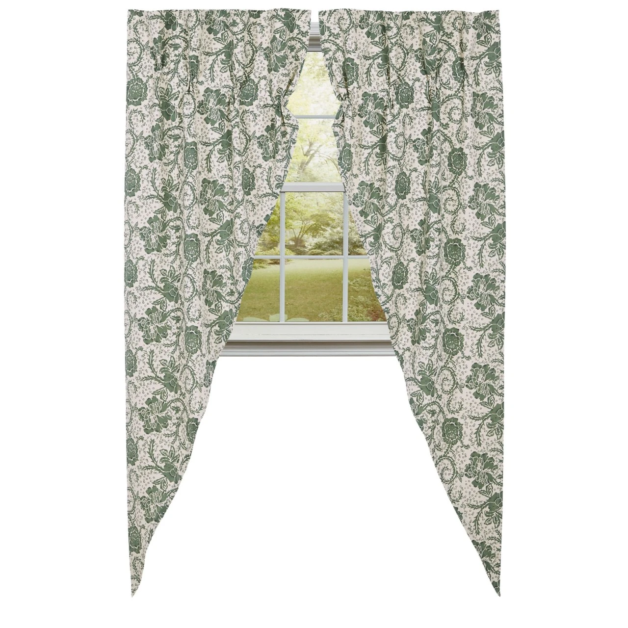 Dorset Green Floral Prairie Gathered Curtains - 72x84 1 Dorset Green Floral Prairie Gathered Curtains - 72x84