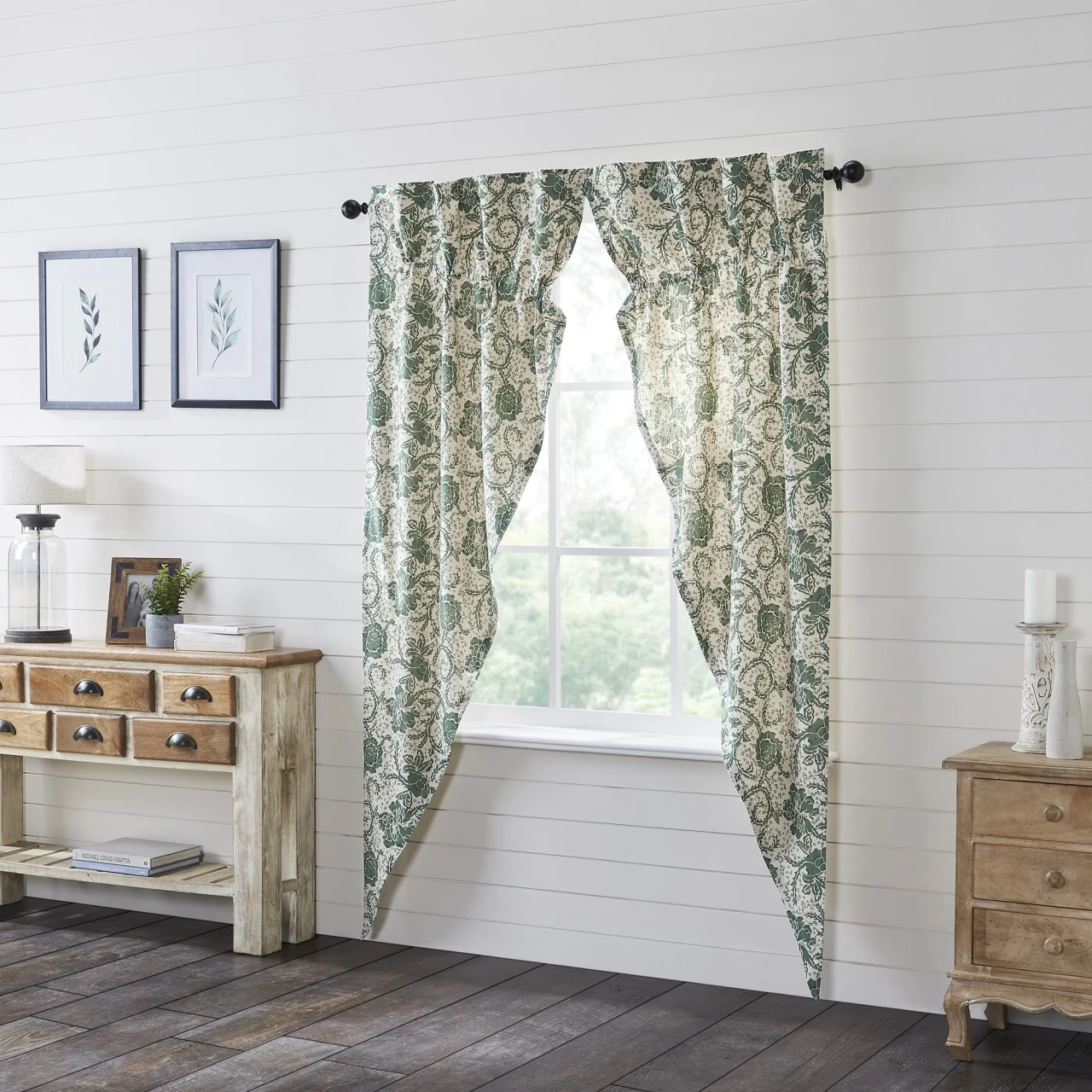 Dorset Green Floral Prairie Gathered Curtains - 72x84 3 Dorset Green Floral Prairie Gathered Curtains - 72x84 - Image 3