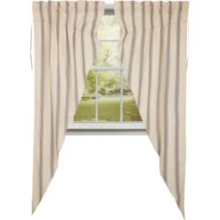 Grace Grain Sack Stripe Prairie Gathered Curtains - 72x84
