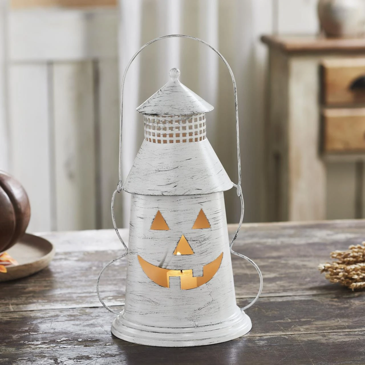 Halloween Lantern Tealight Holder - Antique White 2 Halloween Lantern Tealight Holder - Antique White - Image 2