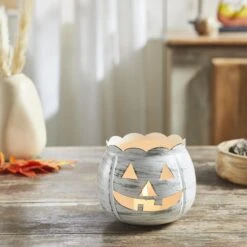 Alternative view of Jack O Lantern Candle Holder - Antique White 5.25x4.25