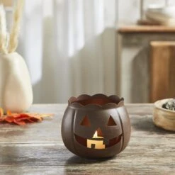 Jack O Lantern Candle Holder - Bronze 5.25x4.25 -Country Home Decor Store jack o lantern candle holder bronze 5 25x4 25 840233944869 image2 48372.1755540519