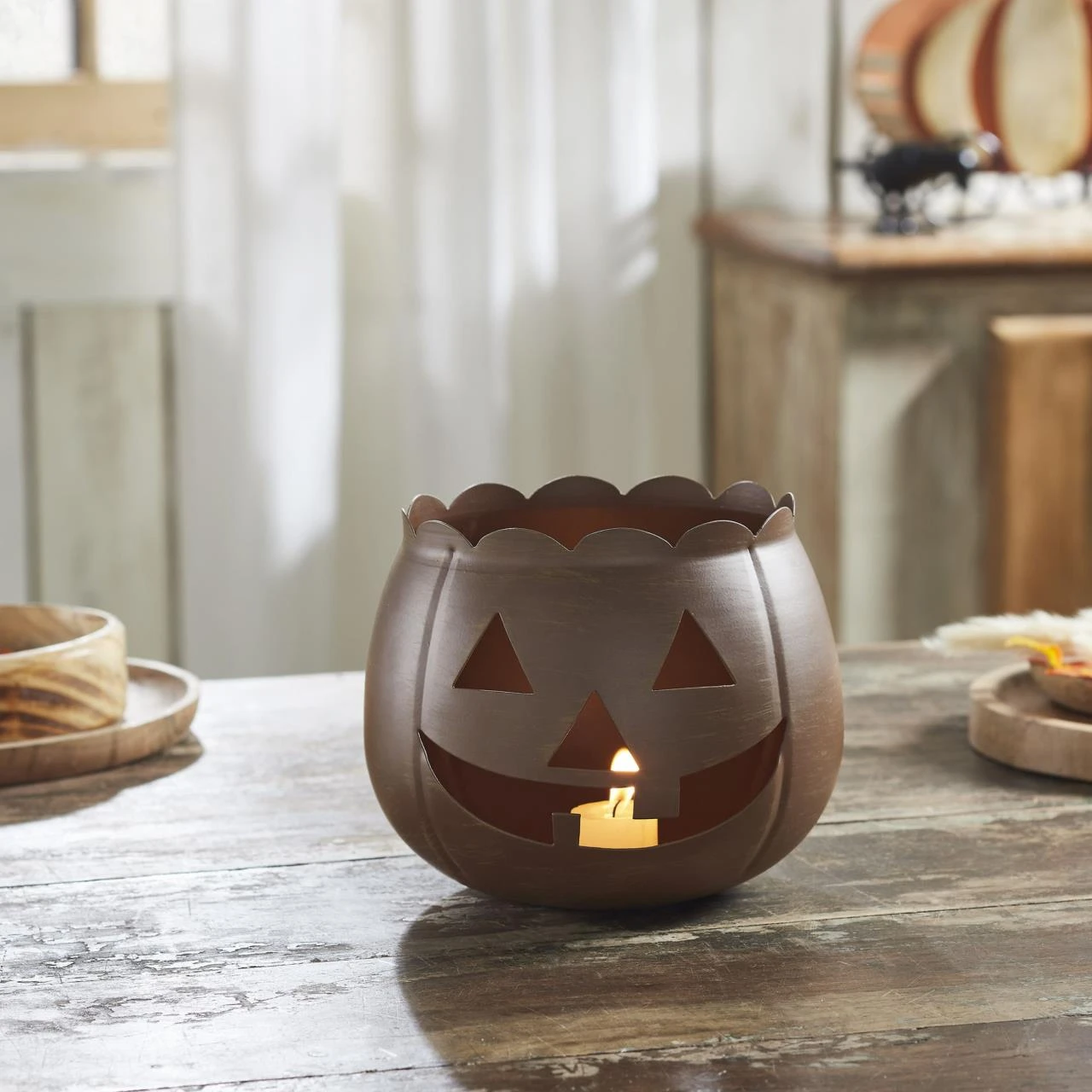Jack O Lantern Candle Holder - Bronze 7.5x6.25 2 Jack O Lantern Candle Holder - Bronze 7.5x6.25 - Image 2