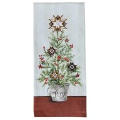 Joy Christmas Tree Printed Dishtowels - Set Of 2