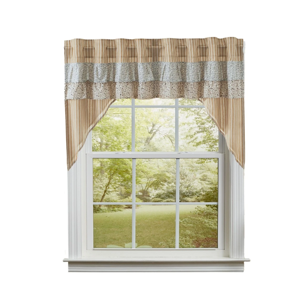 Kaila Ticking Gold Ruffled Swags - 72x36 1 Kaila Ticking Gold Ruffled Swags - 72x36