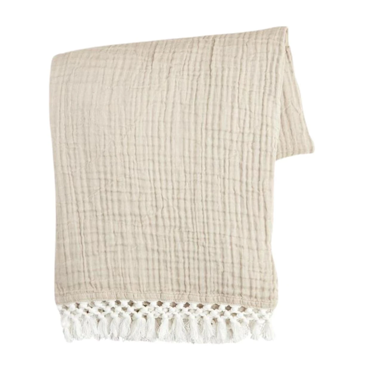 Macrame Muslin Throw - Taupe - FINAL SALE - NO RETURNS 1 Macrame Muslin Throw - Taupe - FINAL SALE - NO RETURNS