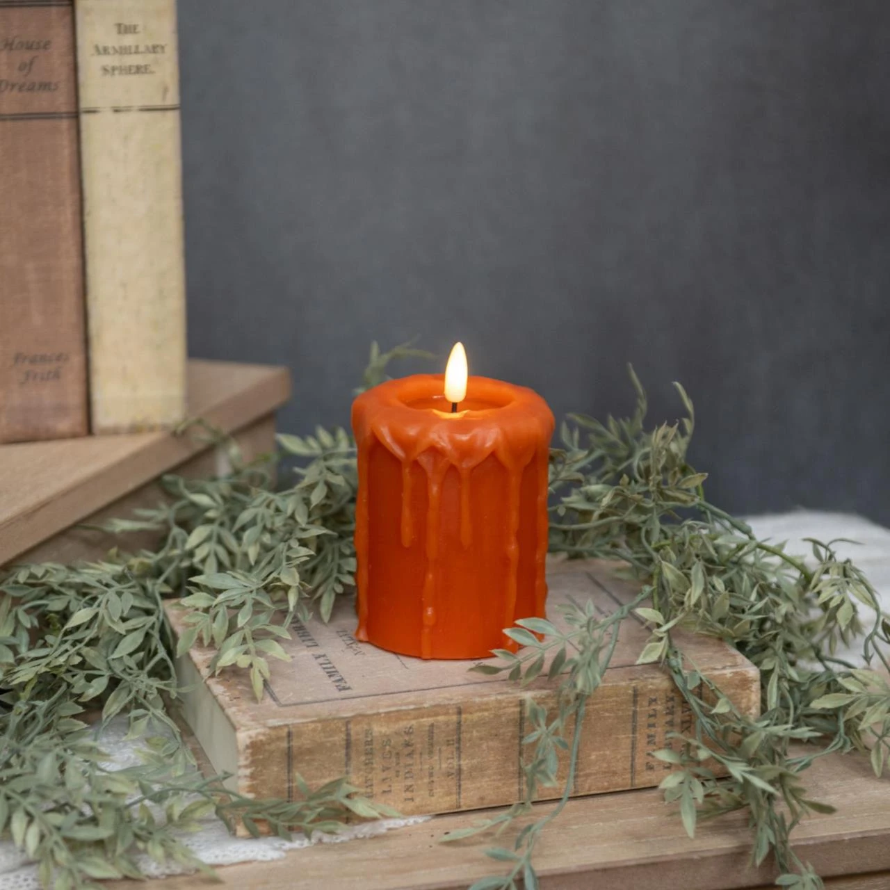 Orange Timer Candle - 4" Pillar 3D Flame 2 Orange Timer Candle - 4" Pillar 3D Flame - Image 2