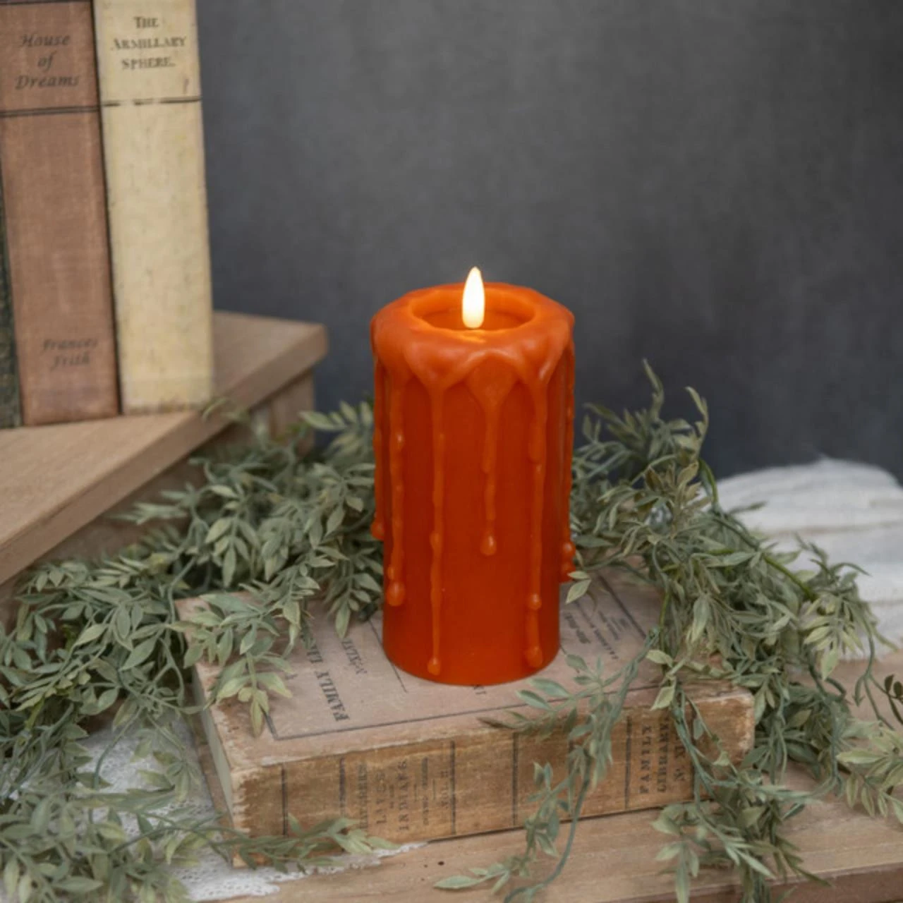 Orange Timer Candle - 6" Pillar 3D Flame 2 Orange Timer Candle - 6" Pillar 3D Flame - Image 2