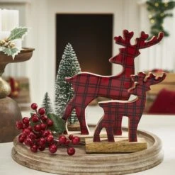 Red Plaid Wooden Reindeer - Set Of 2 4 Red Plaid Wooden Reindeer - Set Of 2 -Country Home Decor Store red plaid wooden reindeer set of 2 840233947693 image2 47205.1763568348