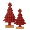Red Plaid Wooden Trees - Set Of 2