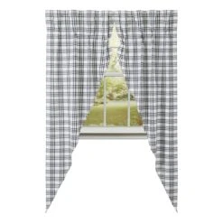 Sawyer Mill Black Plaid Prairie Gathered Curtains - 72x84