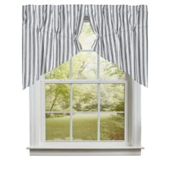 Sawyer Mill Black Ticking Stripe Prairie Gathered Curtains - 72x36