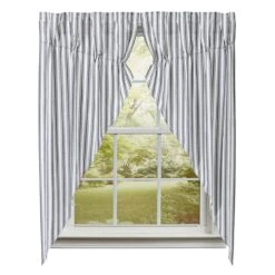 Sawyer Mill Black Ticking Stripe Prairie Gathered Curtains - 72x63