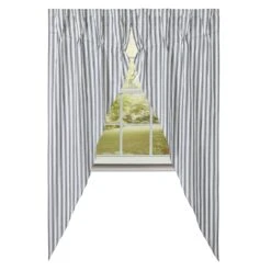 Sawyer Mill Black Ticking Stripe Prairie Gathered Curtains - 72x84
