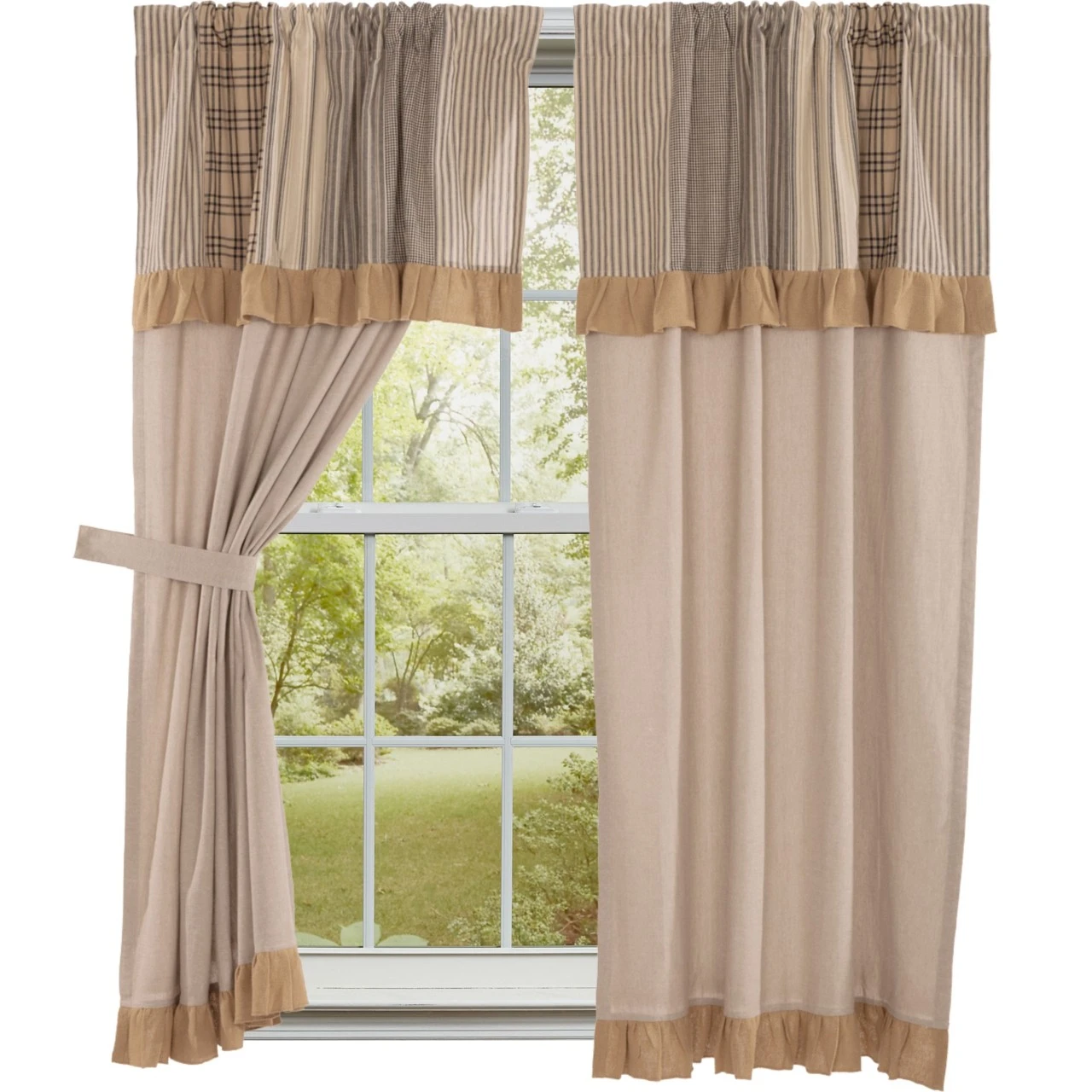 Sawyer Mill Charcoal Panels With Attached Patchwork Valance - 72x63 1 Sawyer Mill Charcoal Panels With Attached Patchwork Valance - 72x63