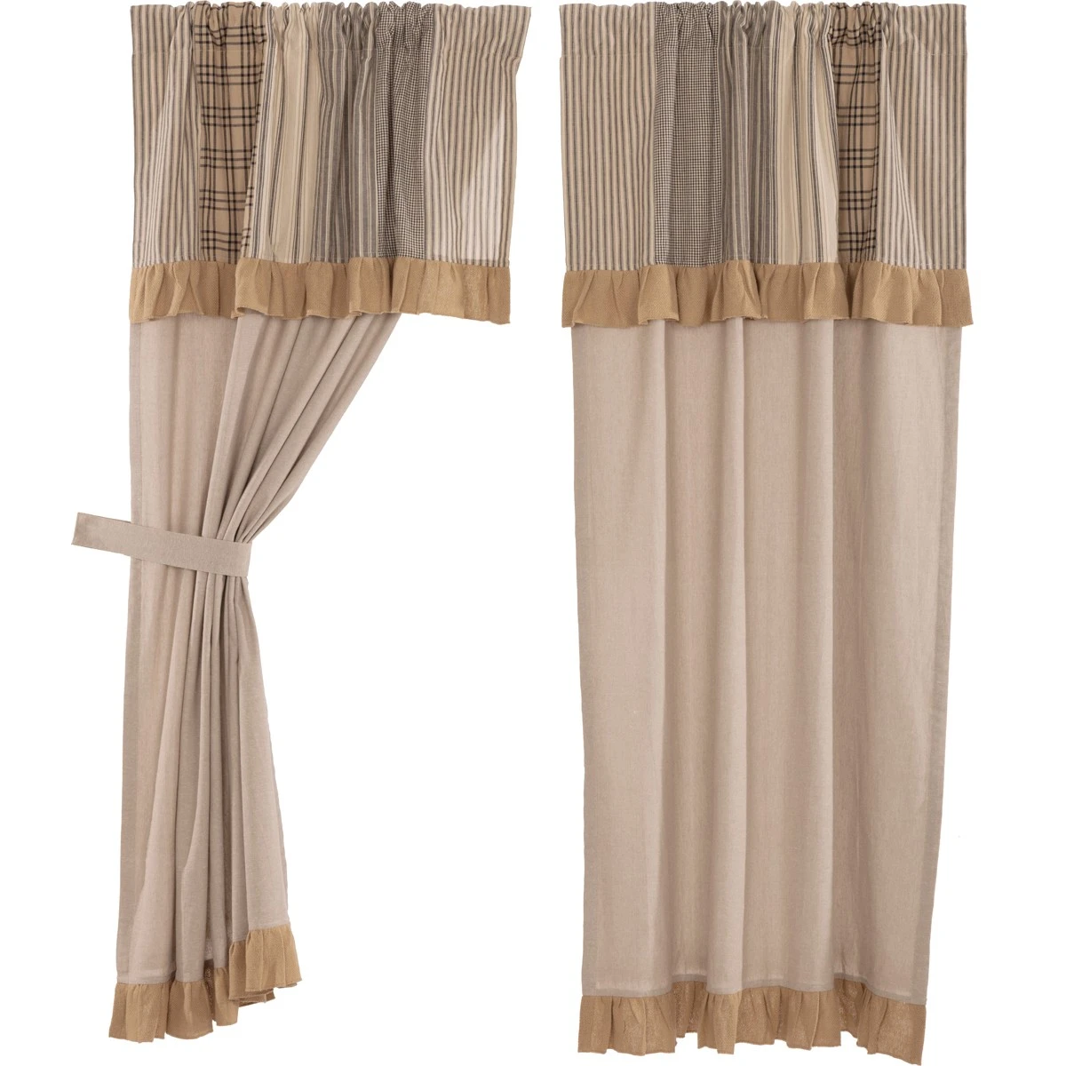Sawyer Mill Charcoal Panels With Attached Patchwork Valance - 72x63 2 Sawyer Mill Charcoal Panels With Attached Patchwork Valance - 72x63 - Image 2