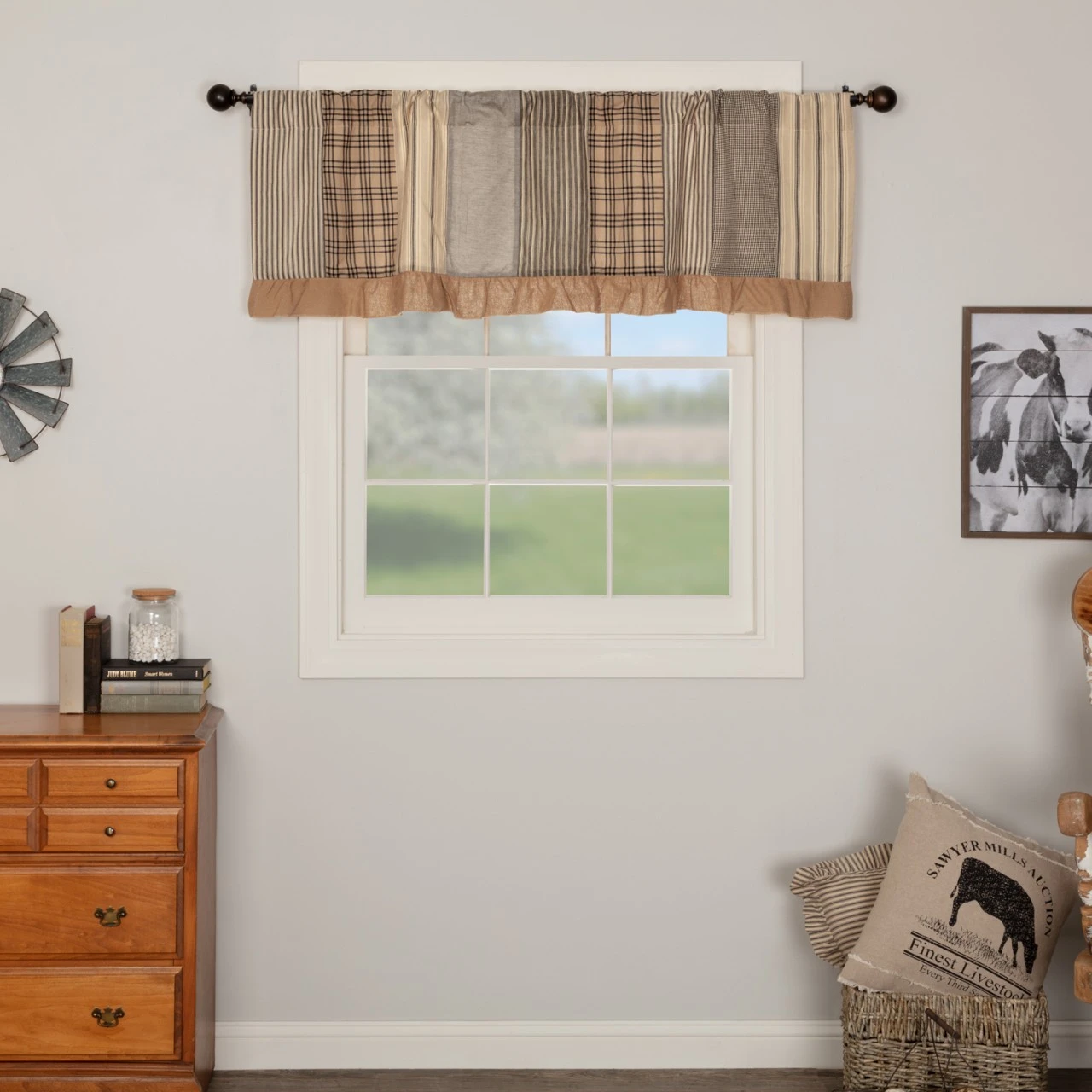 Sawyer Mill Charcoal Patchwork Valance - 60x19 3 Sawyer Mill Charcoal Patchwork Valance - 60x19 - Image 3