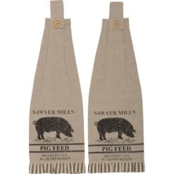 Sawyer Mill Charcoal Pig Tab Towels - Set Of 2