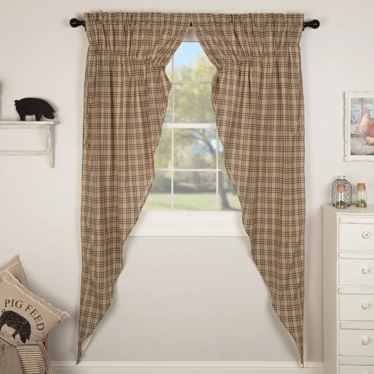 Sawyer Mill Charcoal Plaid Prairie Gathered Curtains - 72x84 3 Sawyer Mill Charcoal Plaid Prairie Gathered Curtains - 72x84 - Image 3