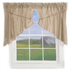 Sawyer Mill Charcoal Ticking Stripe Prairie Gathered Curtains - 72x36