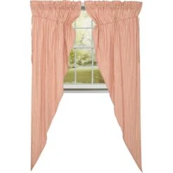 Sawyer Mill Red Ticking Stripe Prairie Gathered Curtains - 72x84