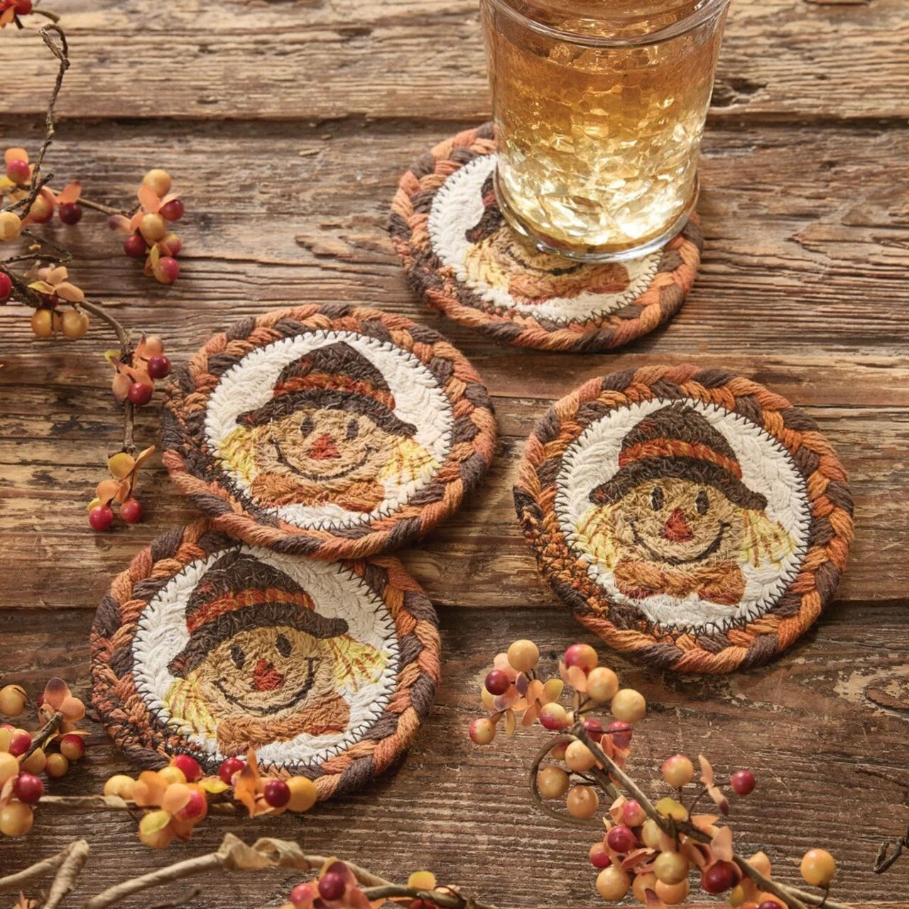 Scarecrow Braided Coasters - 4" Set Of 4 2 Scarecrow Braided Coasters - 4" Set Of 4 - Image 2