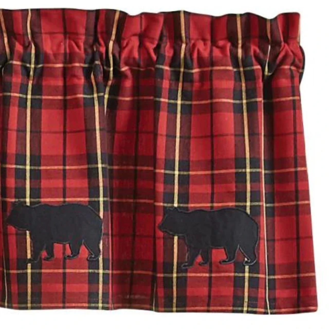 Sportsman Plaid Appliqued Bear Valance - 60x14 1 Sportsman Plaid Appliqued Bear Valance - 60x14