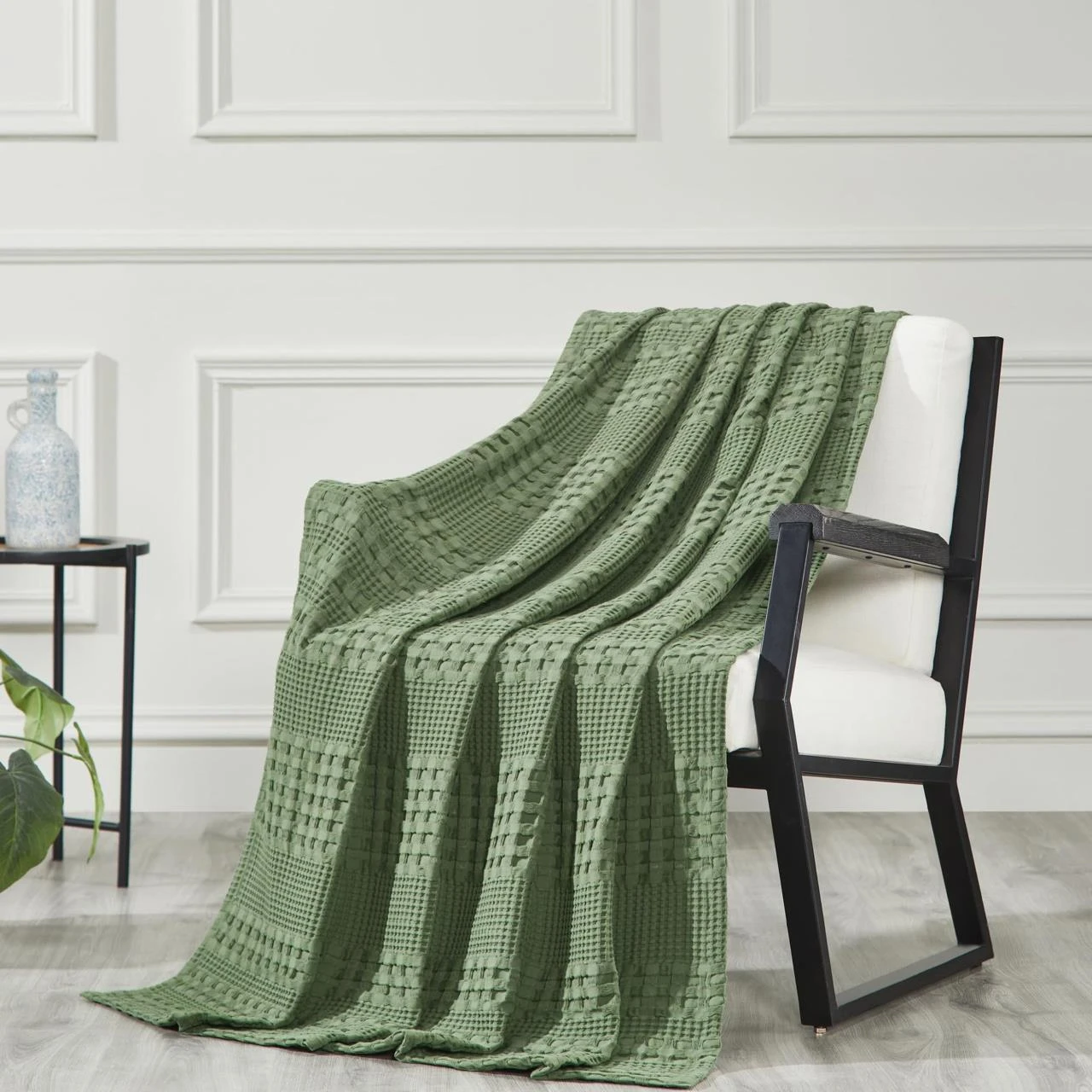 VHC Brands Waffle Weave Olive Green Throw Blanket - 50x60 2 VHC Brands Waffle Weave Olive Green Throw Blanket - 50x60 - Image 2
