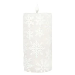 White Snowflake Timer Candle - 6" LED Pillar