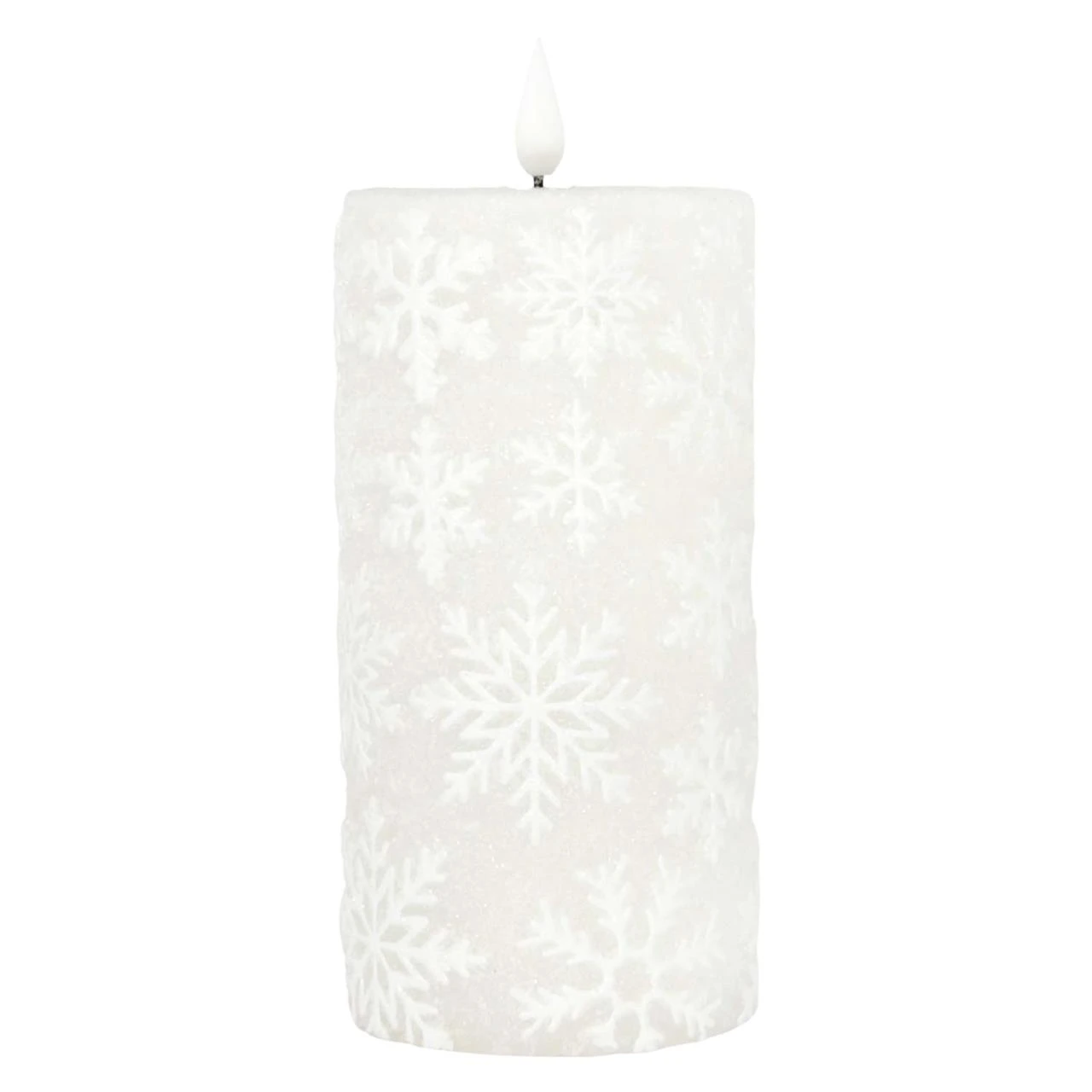 White Snowflake Timer Candle - 6" LED Pillar 1 White Snowflake Timer Candle - 6" LED Pillar