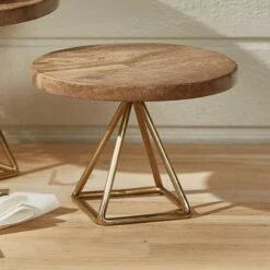 Alternative view of Wood / Gold Triangle Serving Stand - Short 6"