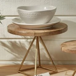 Alternative view of Wood / Gold Triangle Serving Stand - Tall 8"