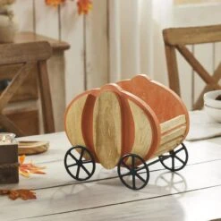 Alternative view of Wooden Pumpkin Carriage With Iron Wheels - 11"